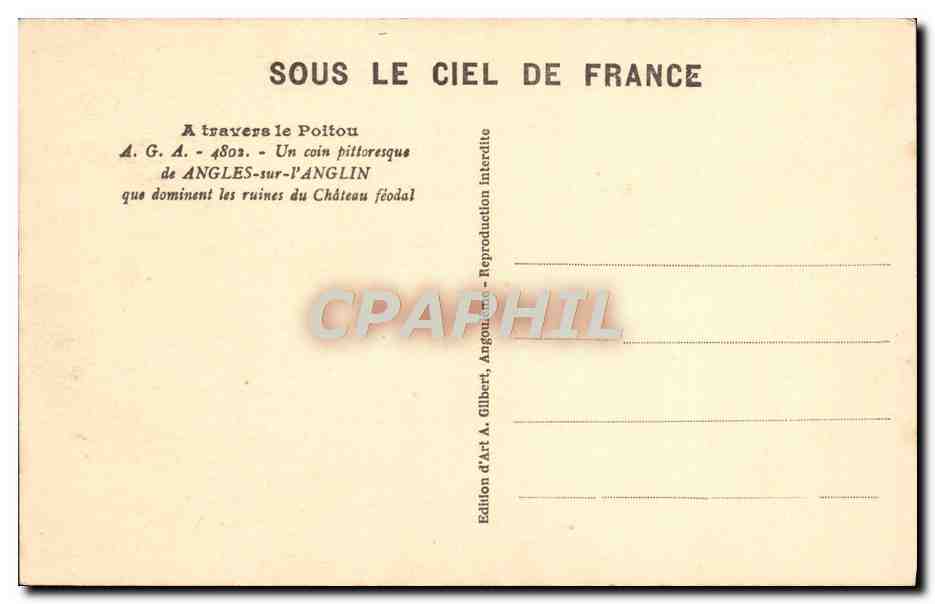 Angles-sur-l'Anglin — ruines du château féodal — Édition d'Art A. Gilbert — Rückseite