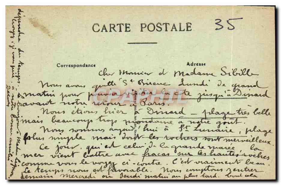 CPA Saint Lunaire Le Decolle par gros temps — Verso
