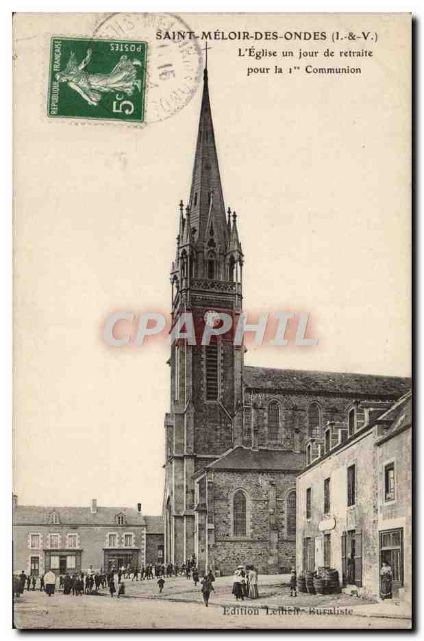 Saint-Méloir-des-Ondes (I.-&-V.) — Die Kirche an einem Tag der Rückzug für die Erstkommunion — Edition Lethiér-Buraliste