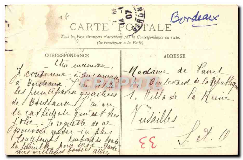 CPA Bordeaux Eglise Saint Ferdinand — Verso