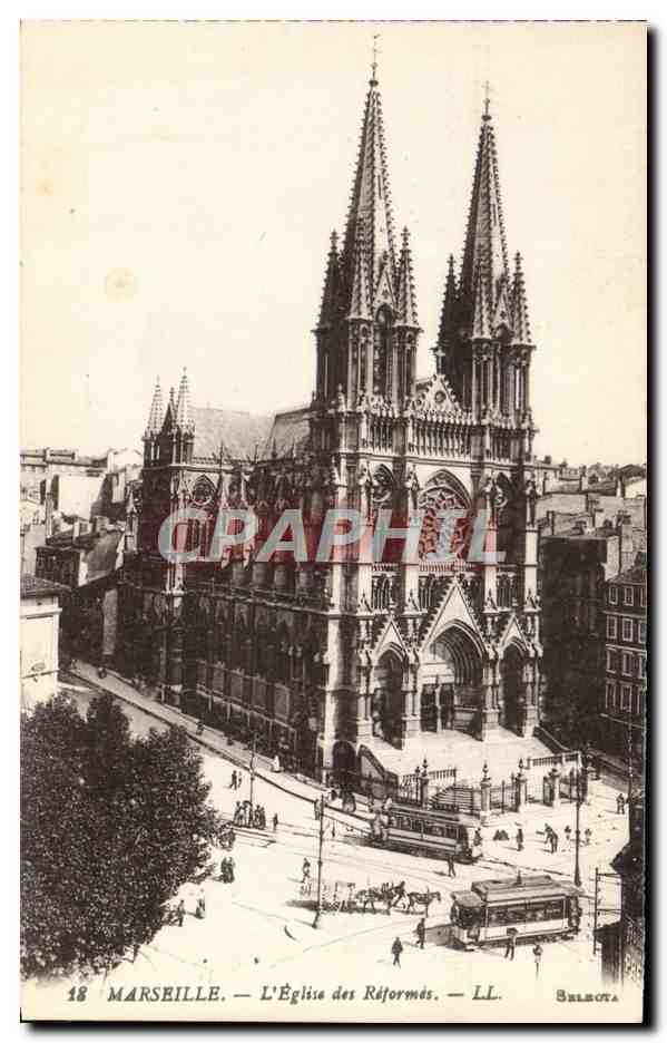 CPA Marseille L'Eglise Des Reformes Tramway