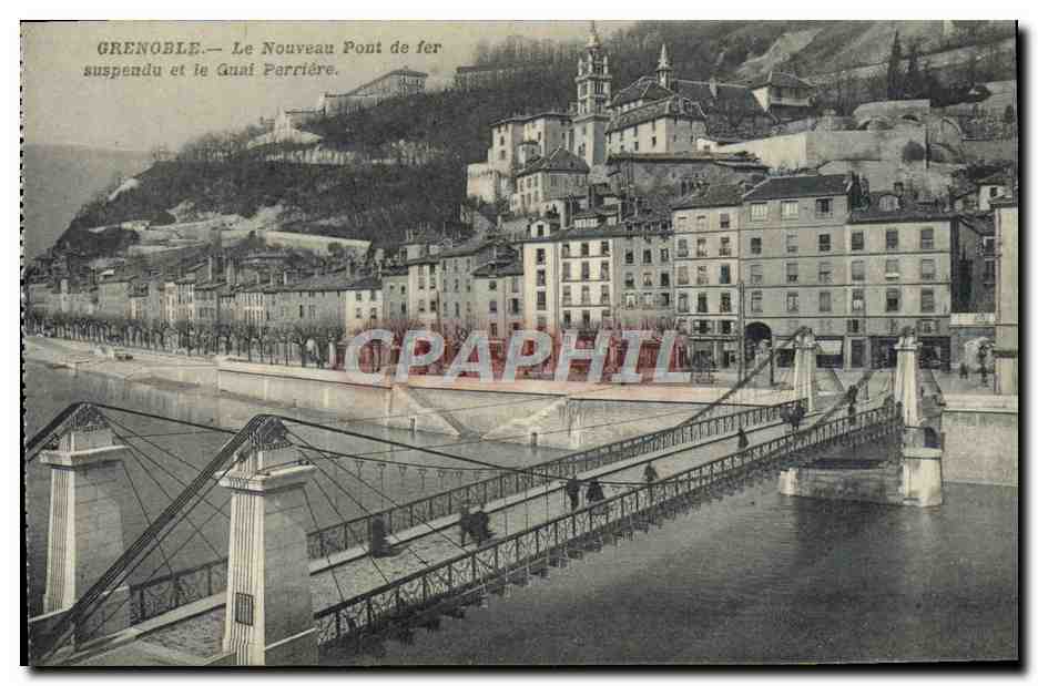 CPA Grenoble Le Nouveau Pont De Fer Suspendu Et Le Quai Perriere