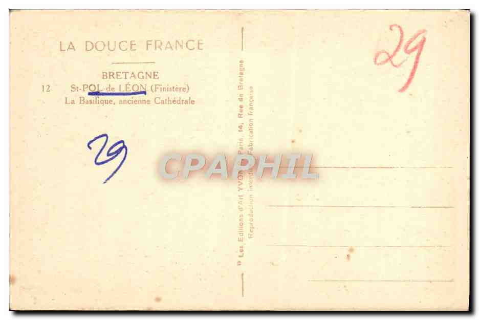 CPA Saint Pol De Leon La basilique AncienneCathedrale — Rückseite