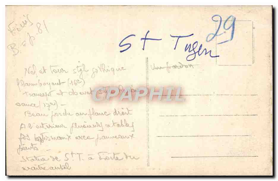 CPA Saint Tugen Par Audierne Autel de la sainte Vierge — Verso