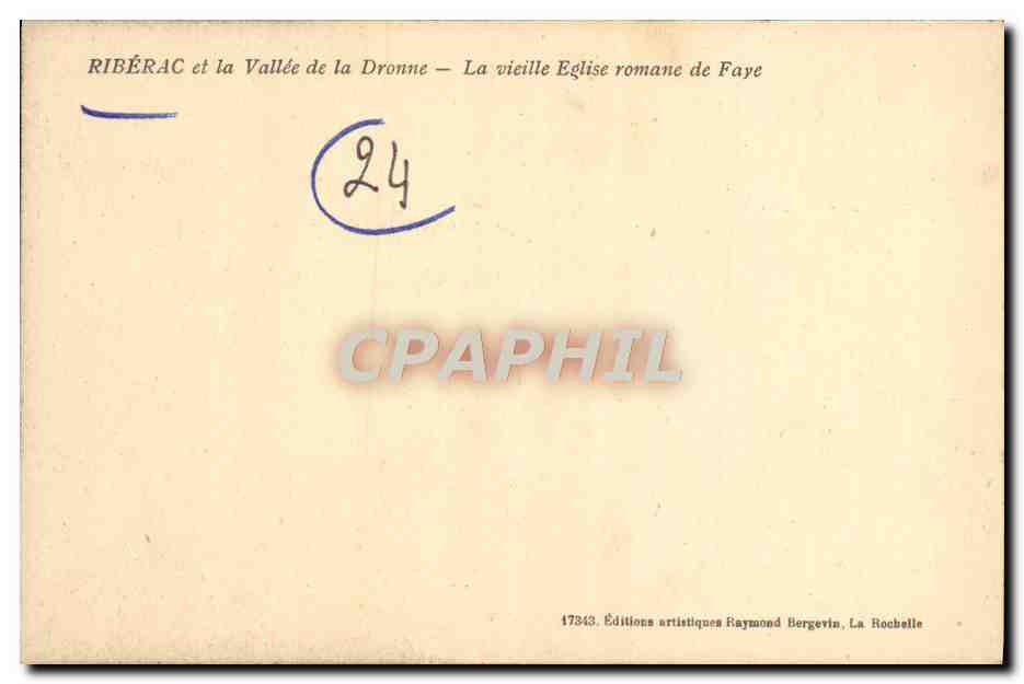 CPA Riberac Et La Vallee De La Dronne La vieille eglise romane du Faye — Rückseite