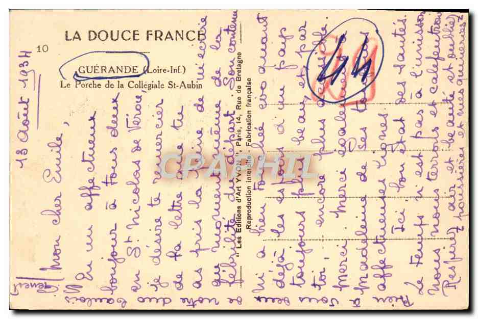 CPA Guerande Le Porche de la Collegiale St Aubin — Back