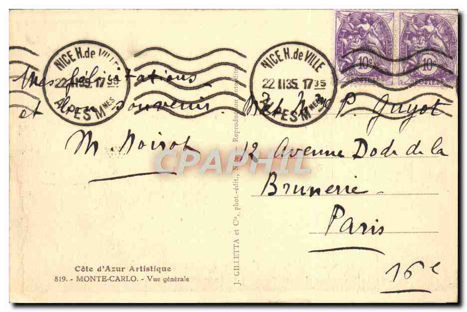 CPA Monte Carlo Vue Generale — Rückseite
