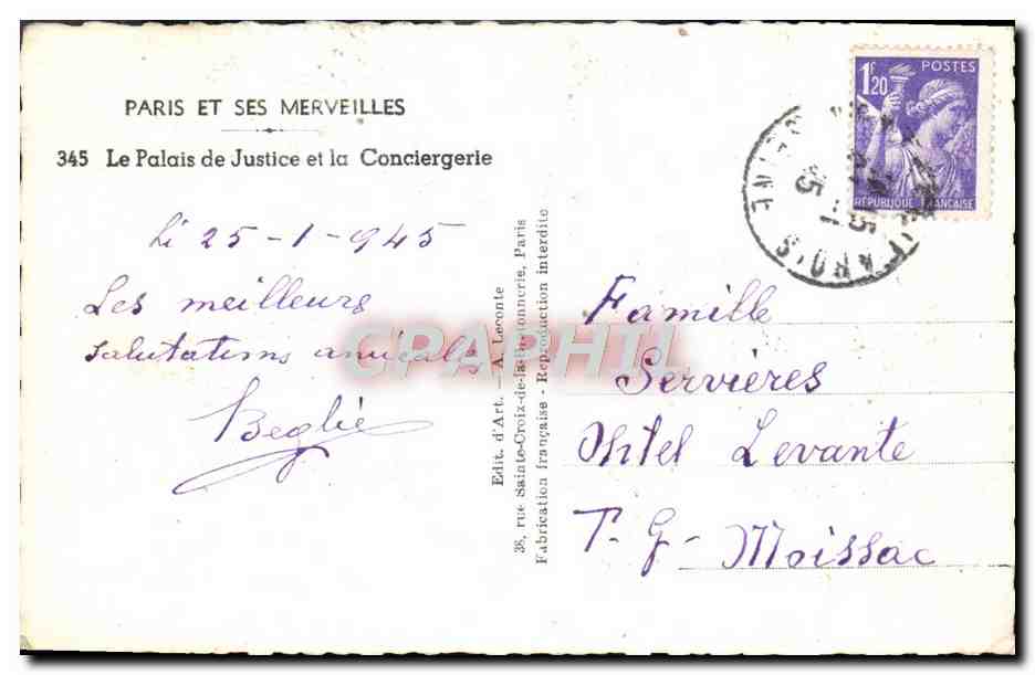 CPM Paris Et Ses Merveilles Le Palais de Justice et la Conciergerie — Rückseite