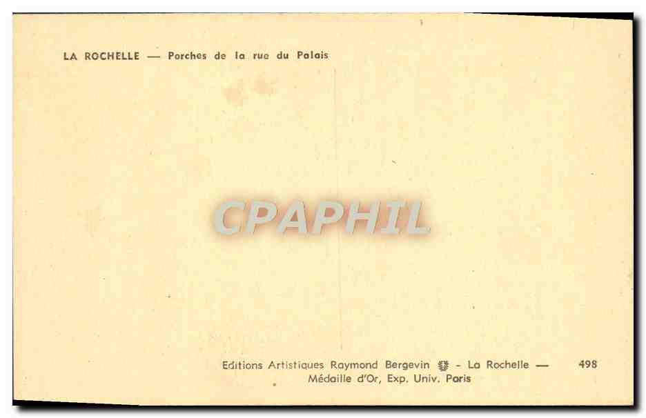 CPA La Rochelle Porches de la Rue du Palais — Verso
