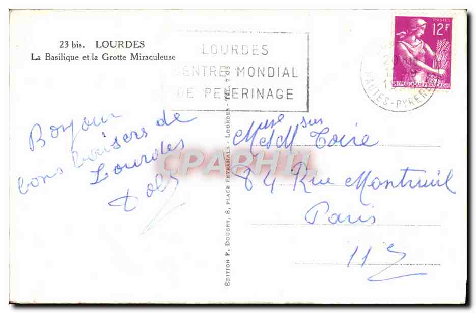 CPA Lourdes La Basilique et la Grotte Miraculeuse — Verso