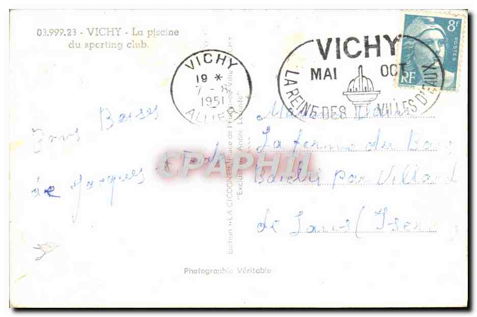 CPA Vichy La Piscine du Sporting Club — Verso