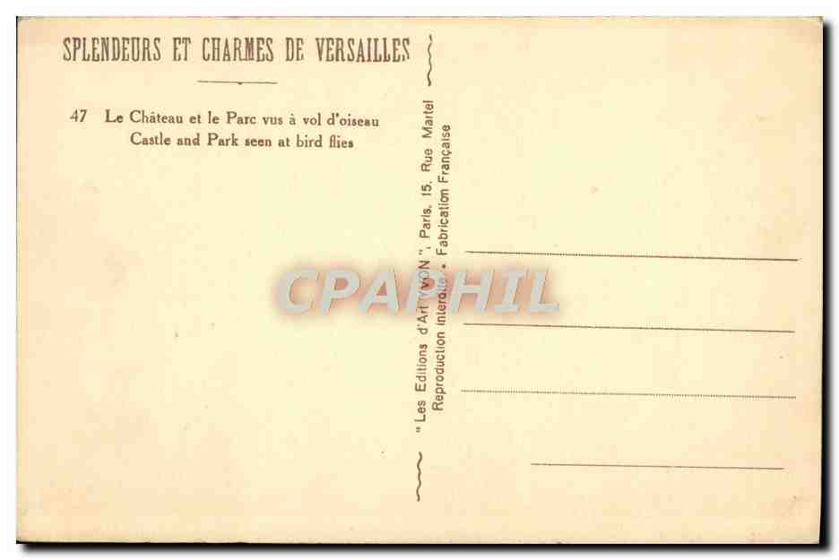 CPA Splendeurs Et Charmes De Versailles Le chateau et le parc vus a vol d'oiseau — Verso
