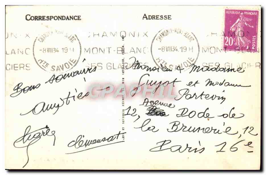 CPA Chamonix Mont Blanc Chemin de Fer du Montenvers Aiguille du Dru — Verso