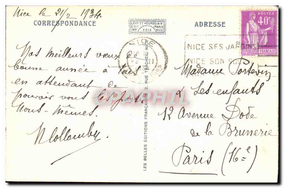 CPA Nice Le Jardin Albert 1er et le Casino Municipal — Rückseite