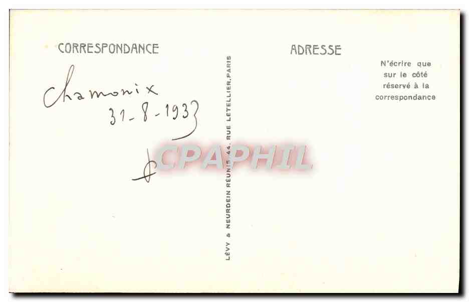CPA Chamonix Mont Blanc Les Aiguilles — Verso