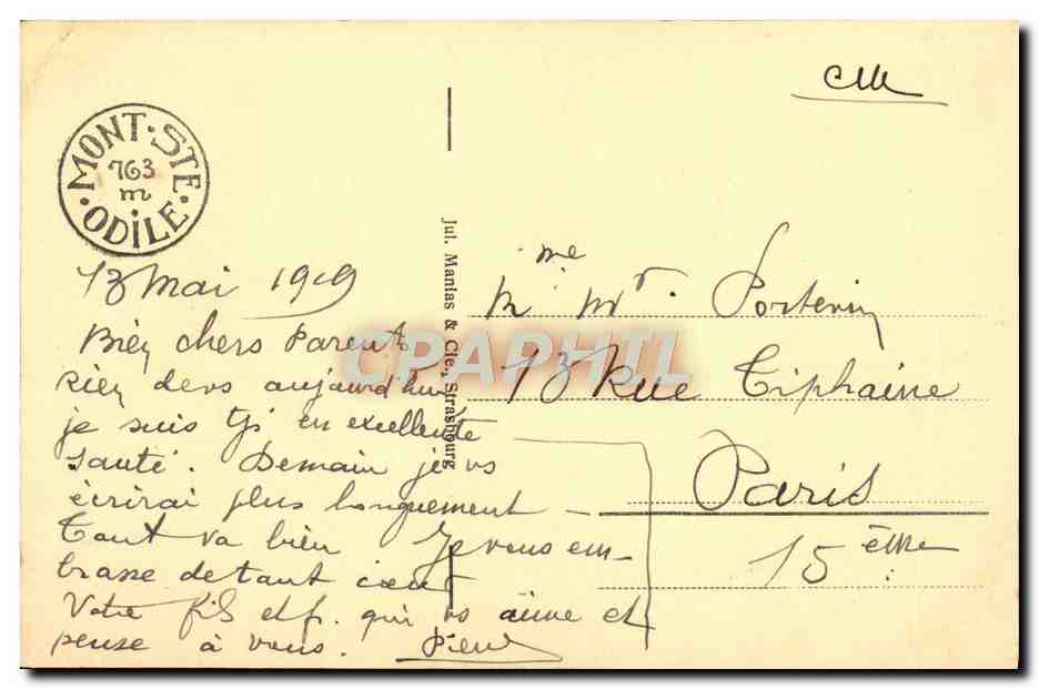 CPA Mont Ste Odile — Verso