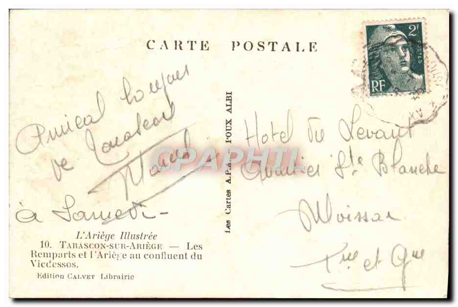 Tarascon-sur-Ariège — Les Remparts et l'Ariège au confluent du Vicdessos — Les Cartes A. Paix-FouX ALBI — Verso