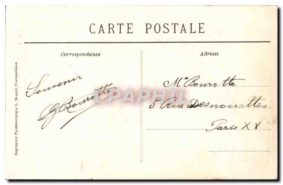 Wald von Fontainebleau — La Tour Denecourt (Nordseite) — Künstlerische Sammlung L. N. — Rückseite