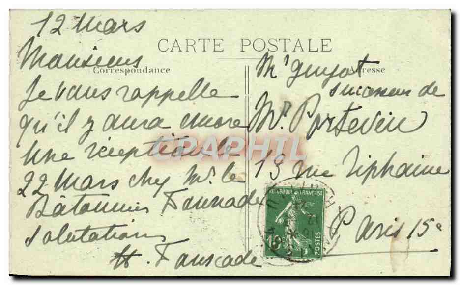 CPA Versailles Cour d'honneur Statue de Louis XIV — Verso