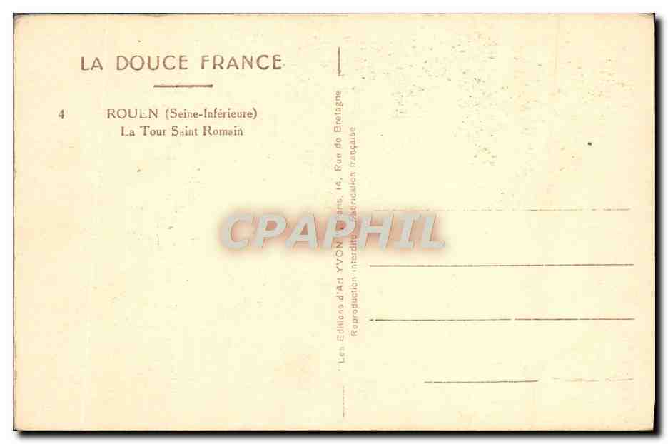 CPA Rouen La Tour Saint Romain — Verso