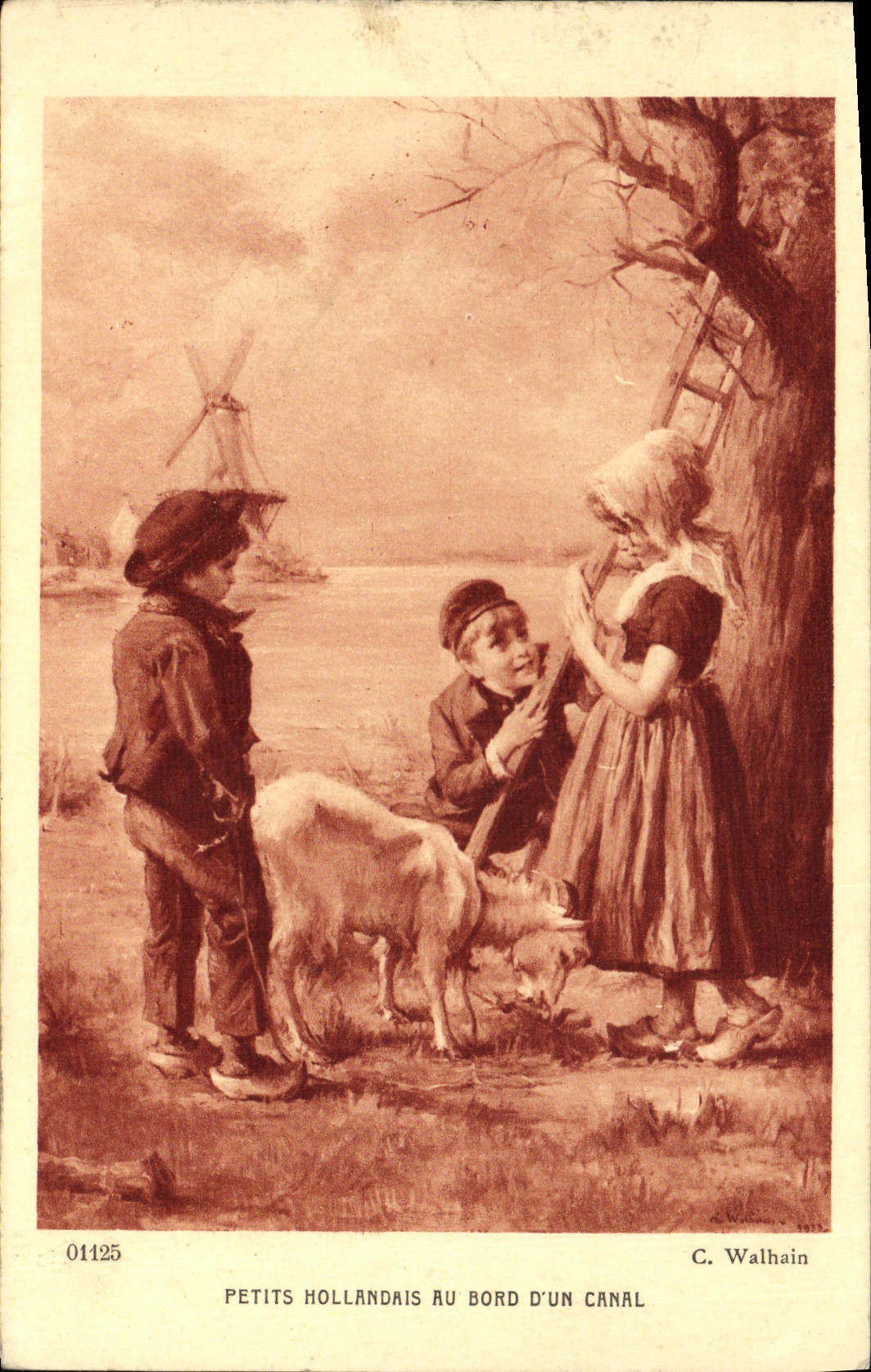 CPA Petits hollandais au bord d'un canal Chevre 