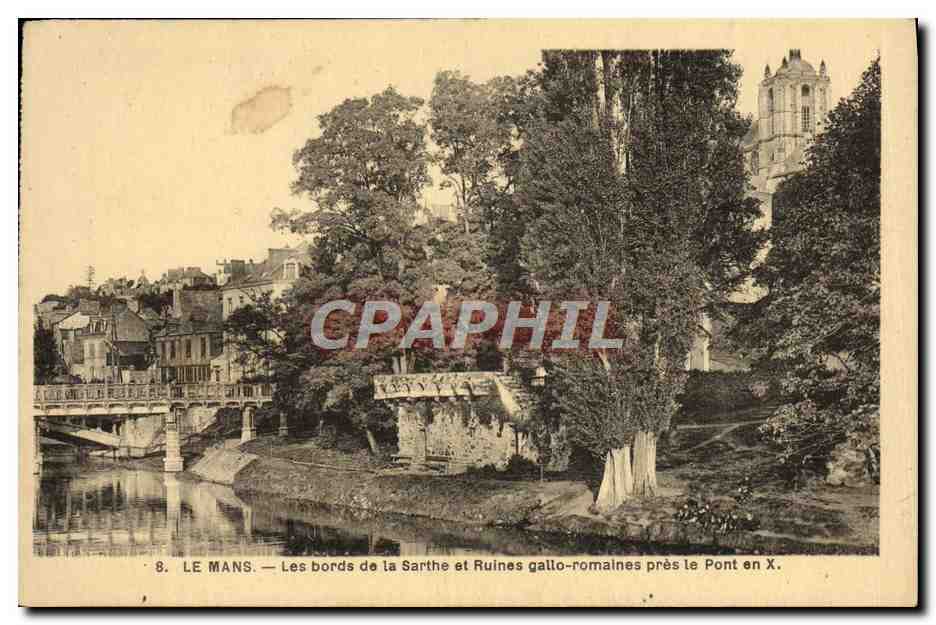 Le Mans — Les bords de la Sarthe et Ruines gallo-romaines près le Pont en X.