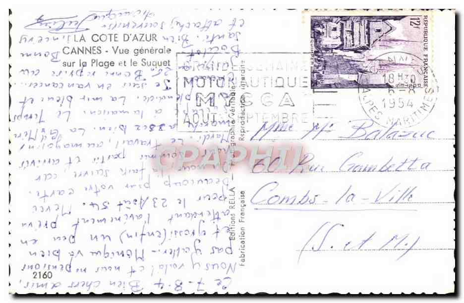 CPM Cannes Vue Generale Sur la Plage et le Suquet — Verso