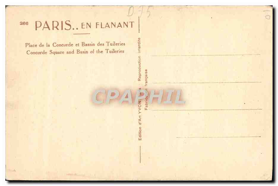 CPA Paris Place de la Concorde et bassin des Tuileries  — Rückseite