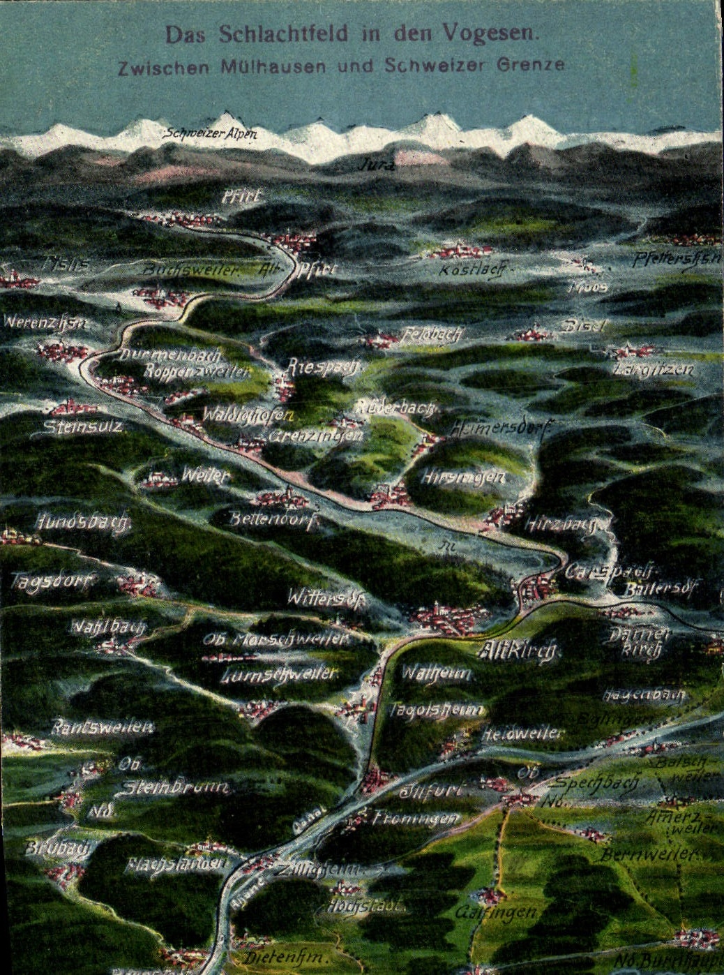 Das Schlachtfeld in den Vogesen — Zwischen Mühlhausen und Schweizer Grenze — Éditeur : Otto-Siegmann & Verlag, N° 14