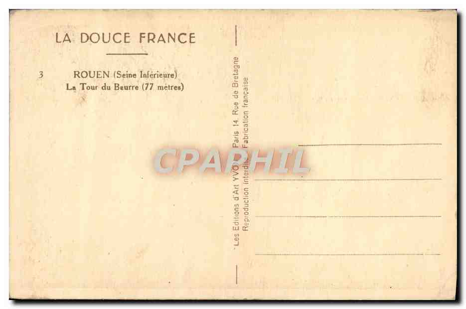 CPA Rouen La Tour Du Beurre — Verso