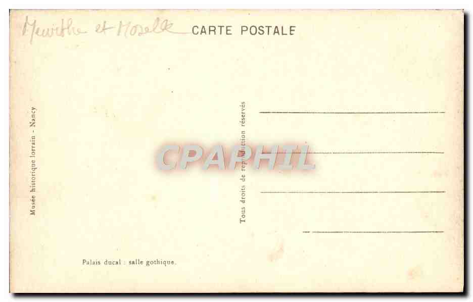 CPA Palais Ducal Salle Gothique Nancy  — Verso