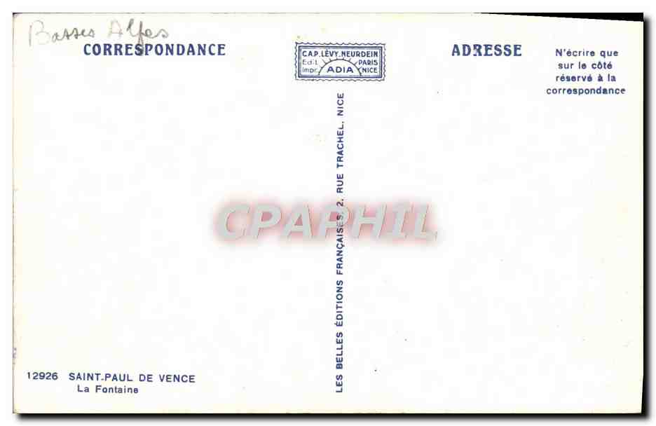 CPA Saint Paul De Vence La Fontaine — Rückseite
