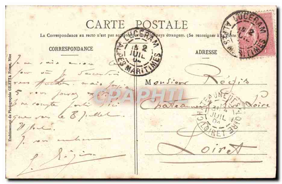 Madone d'Utelle et Chaîne des Alpes - Vallée de la Vésubie (Alp.-Mar.) — Édition Giletta, phot., Nice, n°1155 — Achterkant