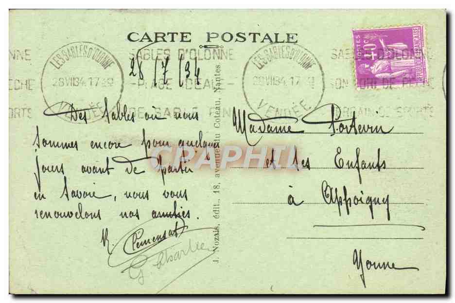 Les Sables-d'Olonne (Vendée) — Entrée du Port — J. Nozale, éditeur, n°194 — Rückseite