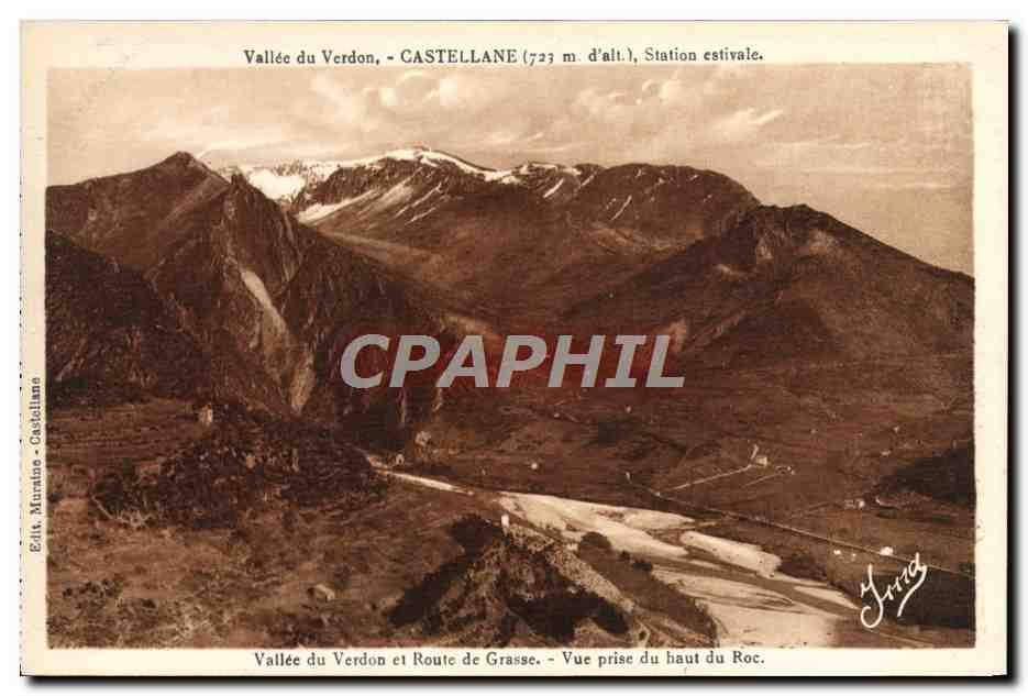 Tal des Verdon - CASTELLANE (723 m. ü. NN.), Sommerstation. - Ansicht vom Gipfel des Roc.
