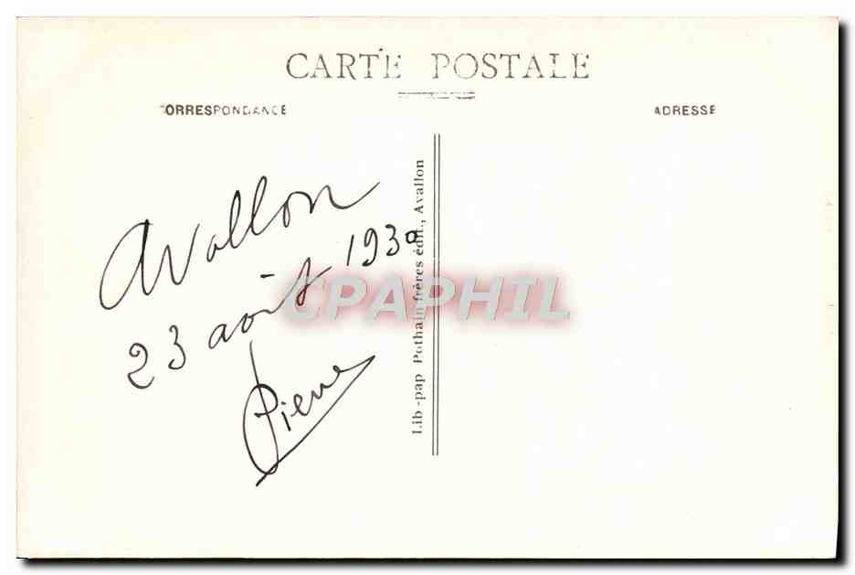 Avallon - Cousin-le-Pont - Vue sur les Alleux — éditeur Lib. Pothain frères, n°6 — Rückseite
