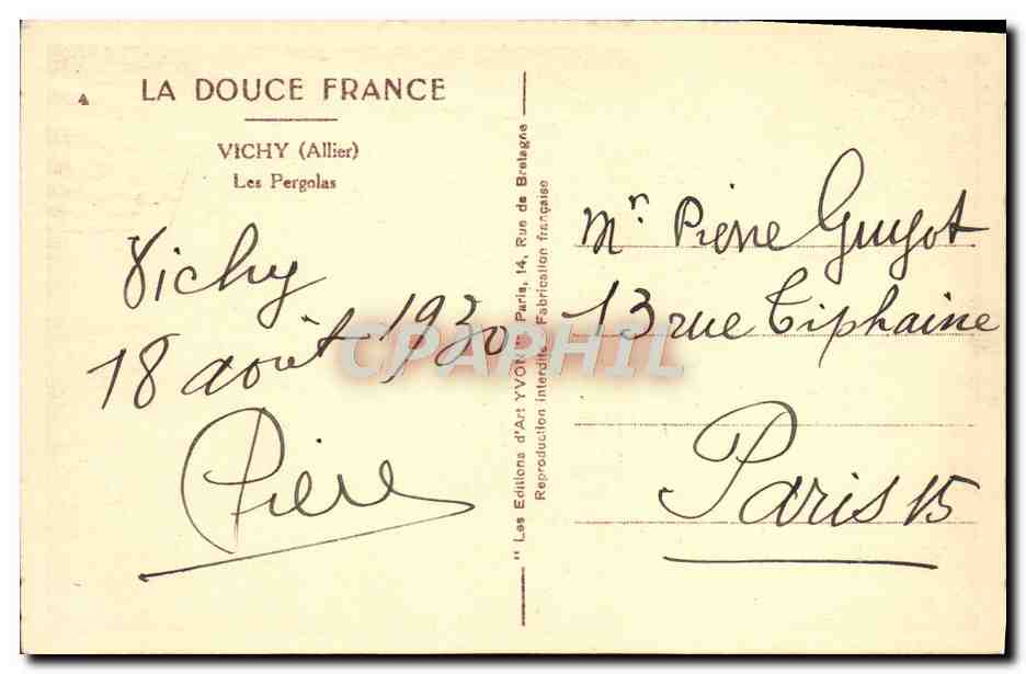CPA Vichy Les Pergolas — Verso