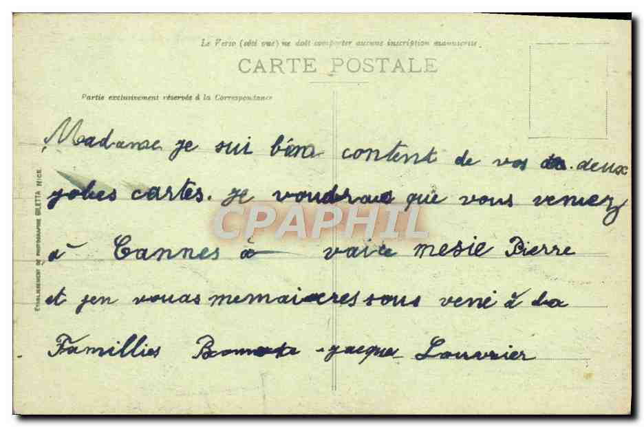 CPA Cannes Promenade De la Croisette — Verso