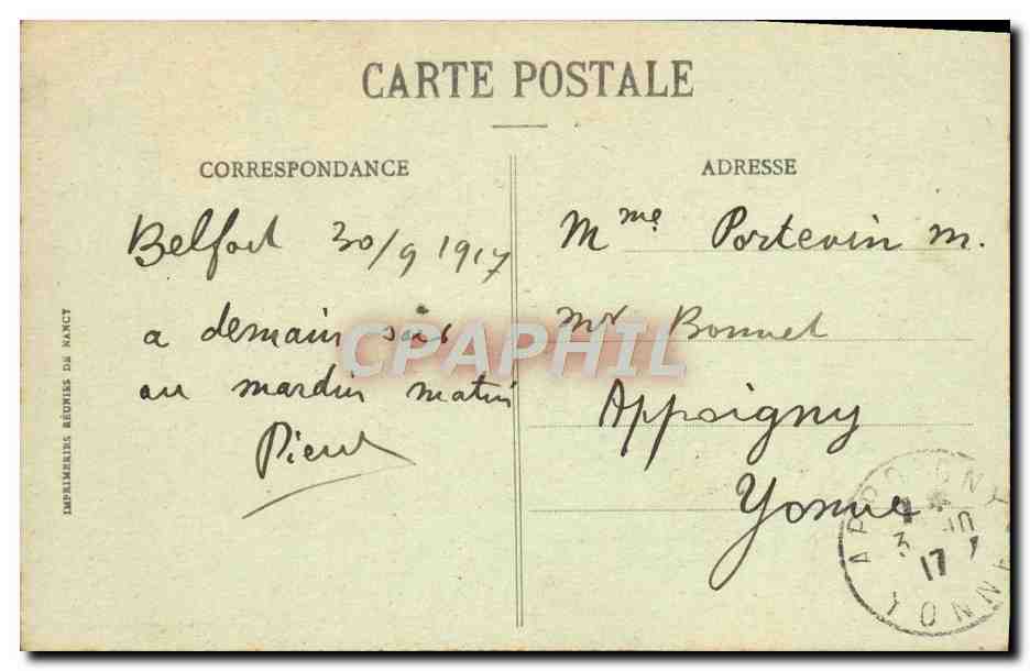 Belfort - Schloss und Löwe — Ausgabe K. Mayer, 40, rue de France, Belfort — Rückseite
