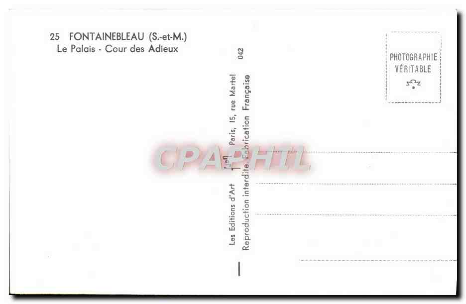 Fontainebleau — Cour des Adieux — Les Éditions d'Art — Verso
