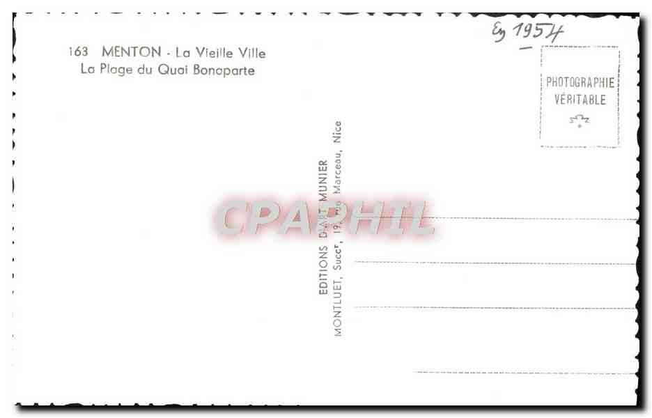 CPM Menton La Vieille Ville La Plage Du Quai Bonaparte — Rückseite