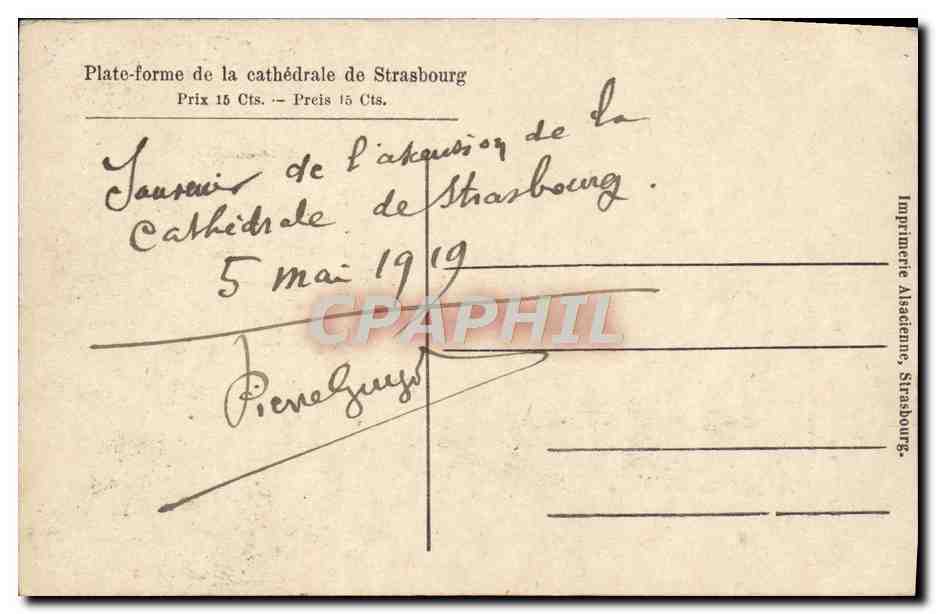 CPA Strasbourg Vue Prise De La Plate Forme De La Cathedrale — Rückseite