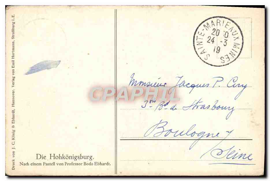 CPA Die Hohkonigsburg Nach Einem Pastell Von Professor Bodo Ebhardt — Rückseite