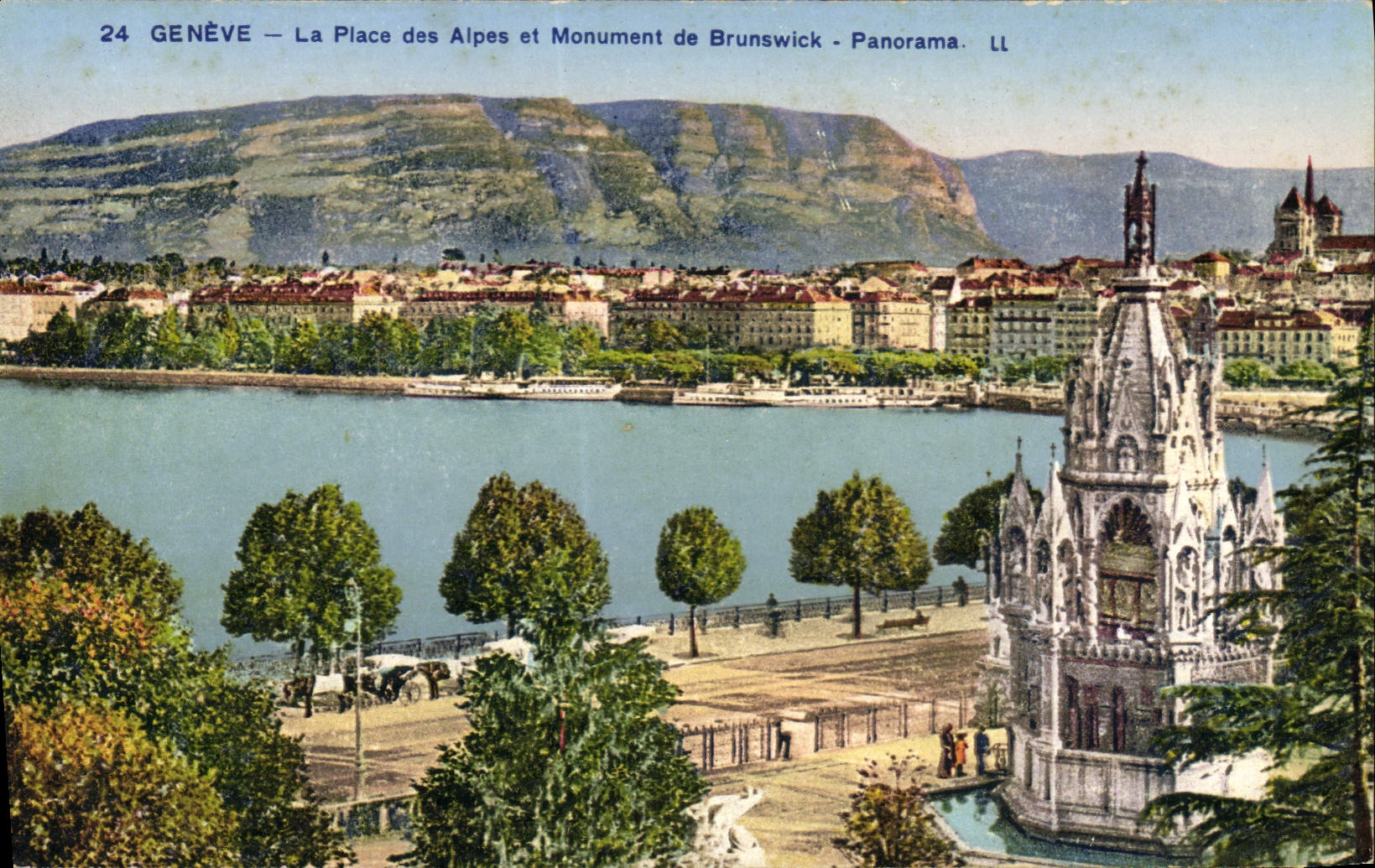 CPA Geneve La Place Des Alpes Et Monument De Brunswic Panorama