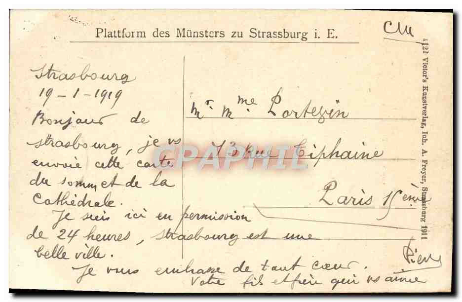 CPA Strassburg Munster Blick Von Den Turmchen — Rückseite