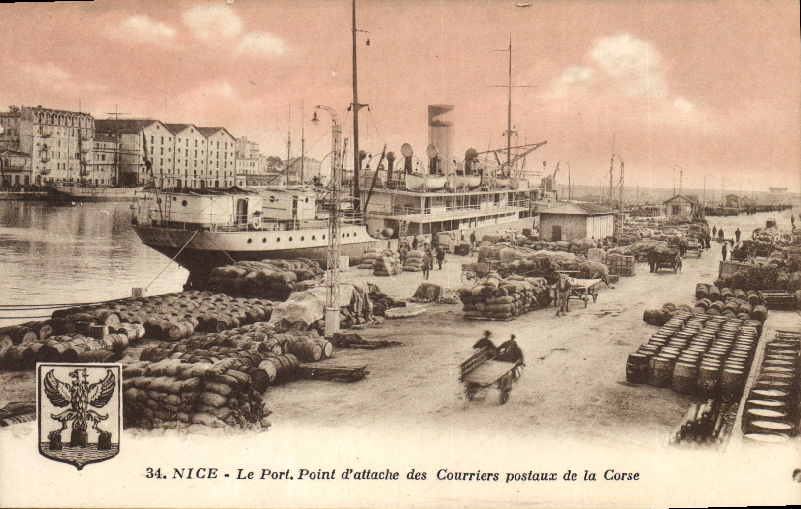 NICE - El Puerto, Punto de conexión de los Correos de la Corsica — serie 34, editor G. Artaud