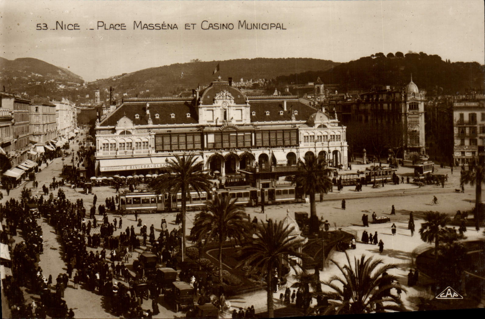 CPA Nice Place Massena Et Casino Municipal Tramway