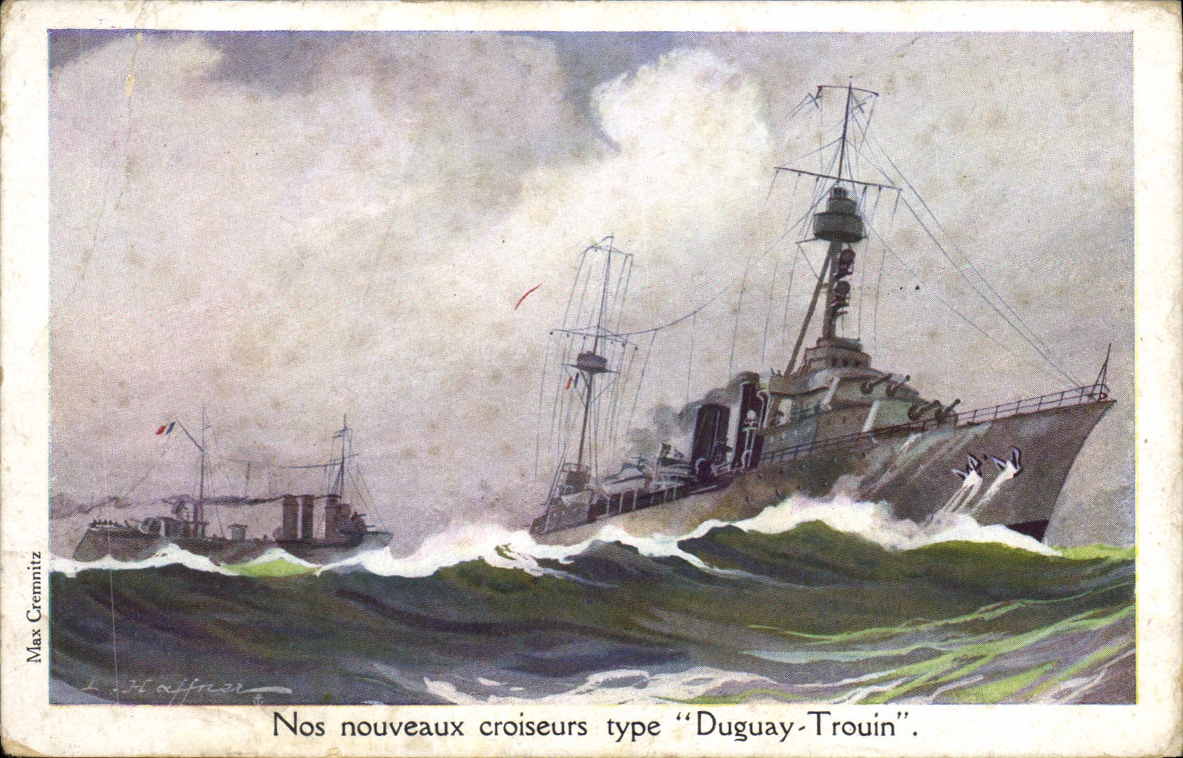 Nos nouveaux croiseurs type "Duguay-Trouin" — illustration de Max Grennitz — Ligue Maritime et Coloniale