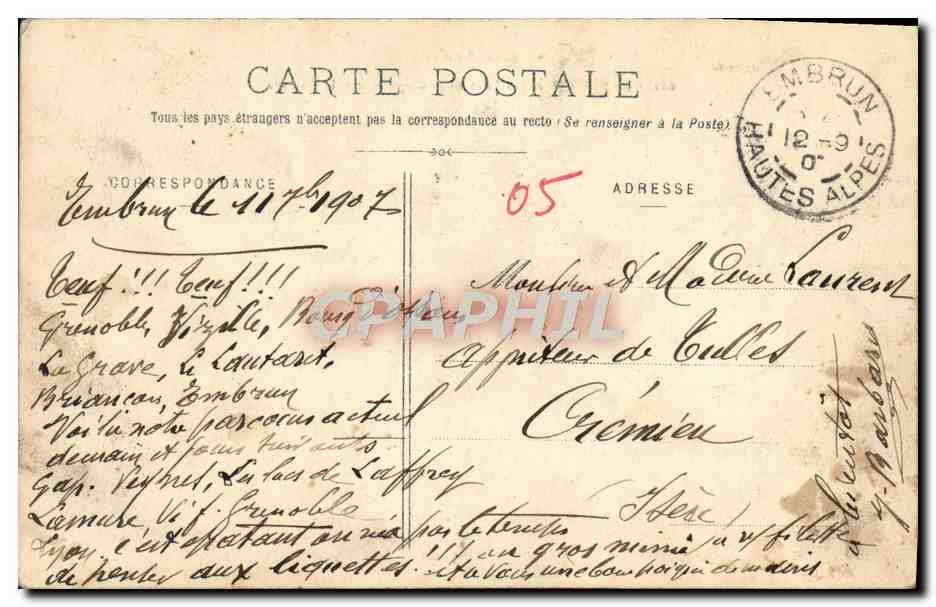 Pont de la Clapière, sur la Durance — Embrun (870m) — Les Alpes — éditeur non identifié, n° 662 — Rückseite