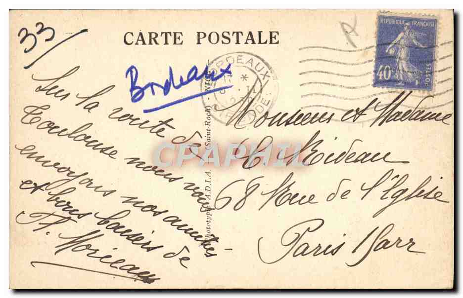 CPA Bordeaux La Place De La Bourse — Verso